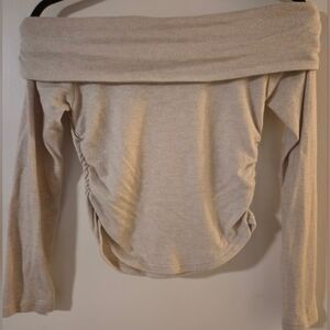 Beige Off-Shoulder Long Sleeve Sweater